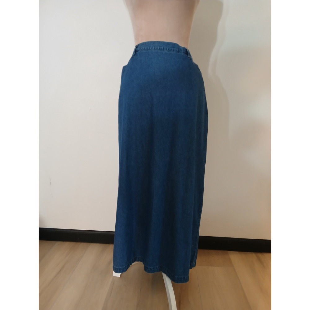 Original TY Wear Denim Maxi Skirt Womens 18W Blue Long Straight Slit Back Modest